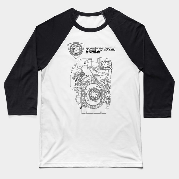 Mazda RX-7 FC FD RX-8 engine Vankel rotary engine blueprint text Baseball T-Shirt by dygus